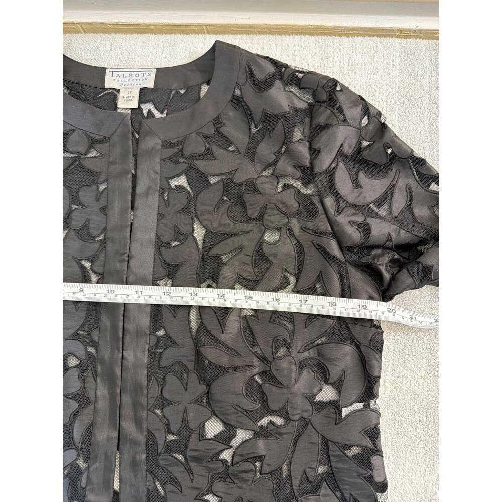 Talbots Collection Petite Black Sheer Lace Open Front Topper Size 12 P - Picture 10 of 16